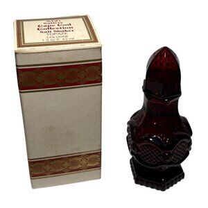 Avon Cape Cod Collection Topaze Salt Shaker Cologne Red Glass Vintage NOS Full